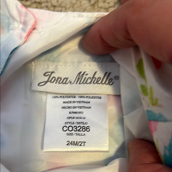 Spring Pink & Blue Pleated Tie Front Sundress with Flutter Sleeves and Bow - Picture 6 of 6